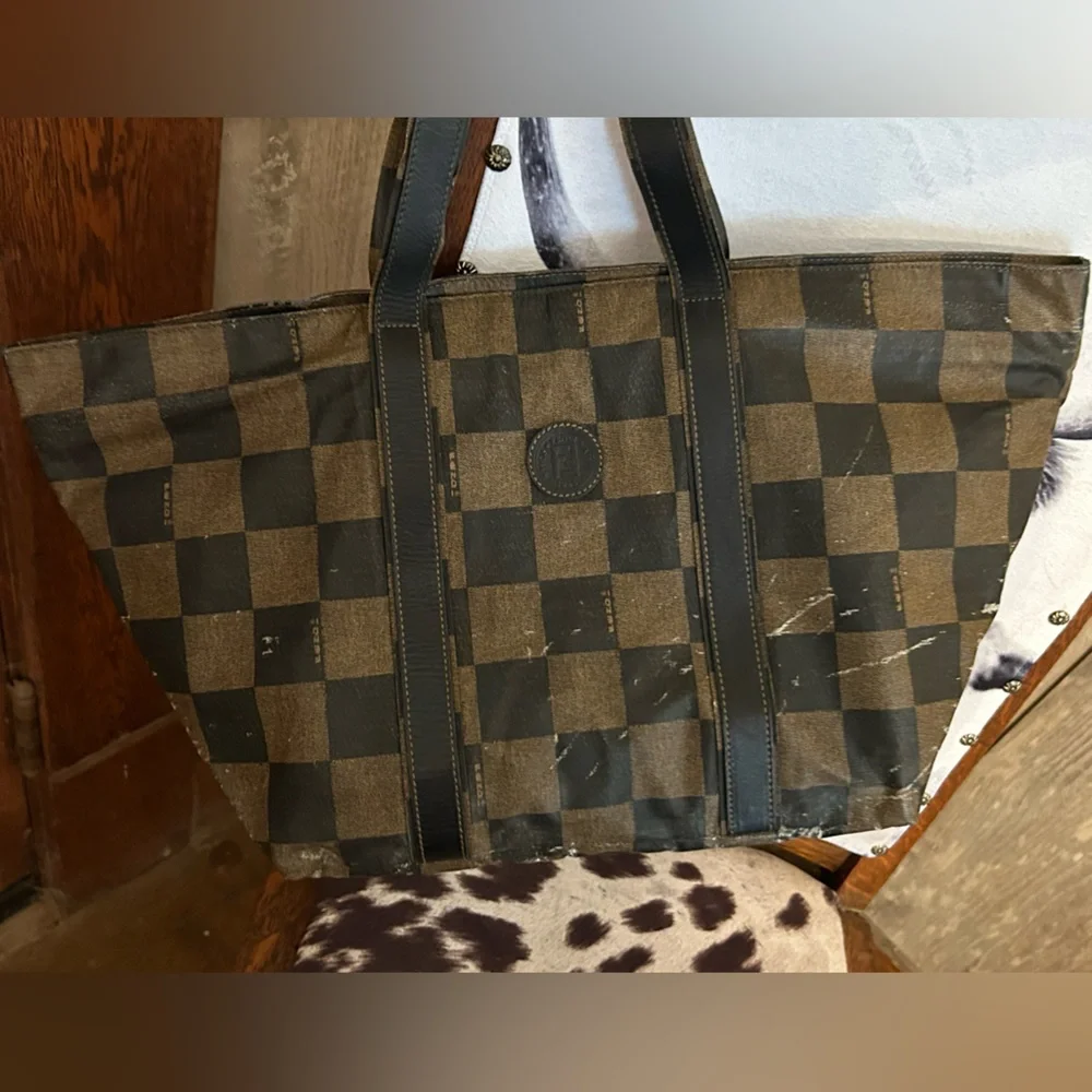 Fendi Brown and Black Checker Tote Bag